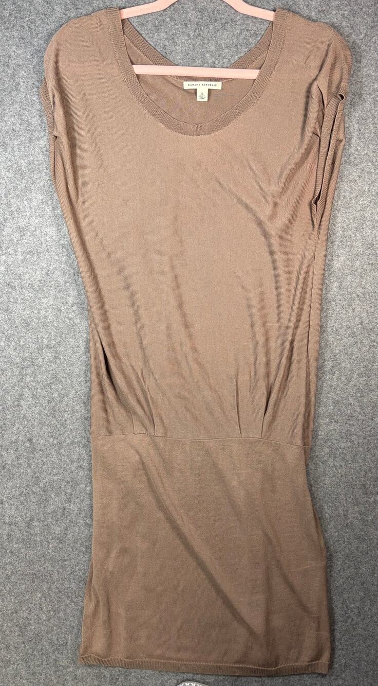 Banana Republic Knit Drop Waist Midi Dress Brown Capped Short Sleeves Size Small